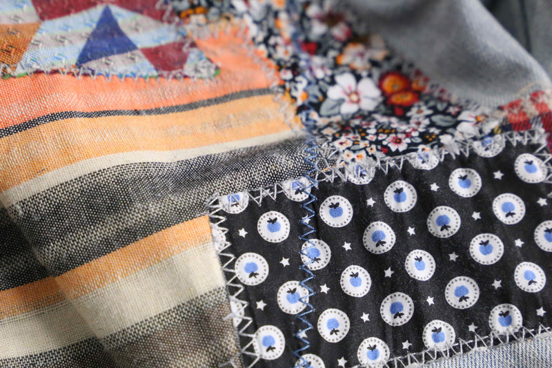 many patchwork design straight denim pants