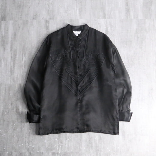 black sheer silk embroidered china shirt