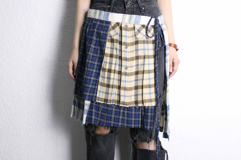 "Re:make" many check docking wrap layered skirt