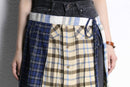 "Re:make" many check docking wrap layered skirt