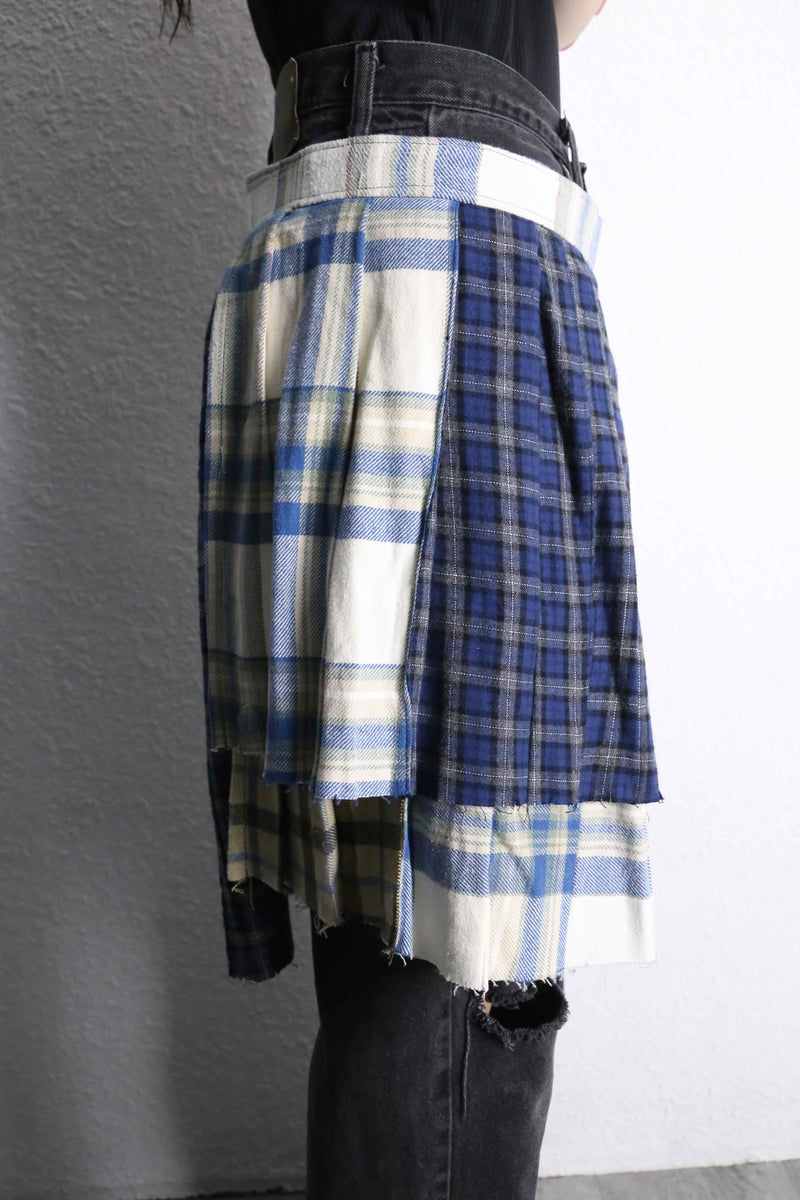 "Re:make" many check docking wrap layered skirt