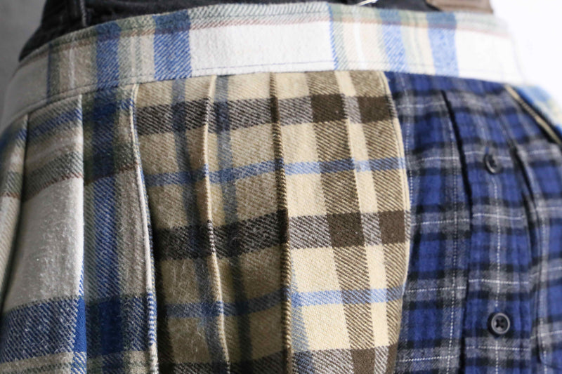 "Re:make" many check docking wrap layered skirt
