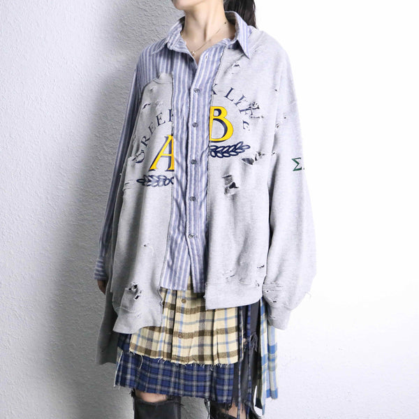 "Re:make" asymmetry&destroy sweat docking shirt