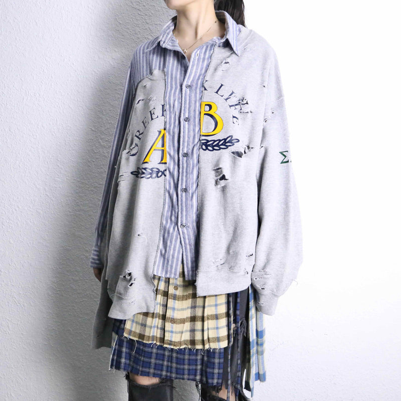 "Re:make" asymmetry&destroy sweat docking shirt