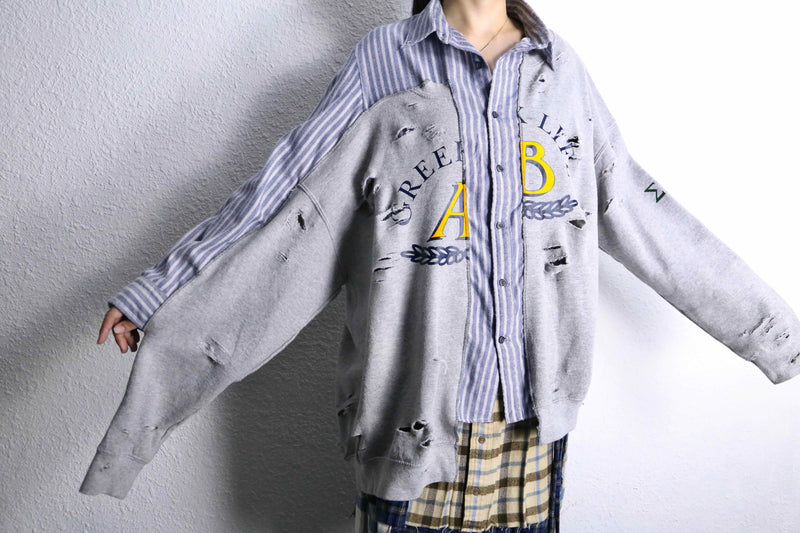 "Re:make" asymmetry&destroy sweat docking shirt
