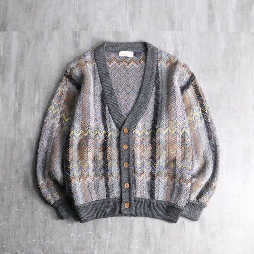 brushed geometric puttern knit cardigan