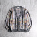 brushed geometric puttern knit cardigan