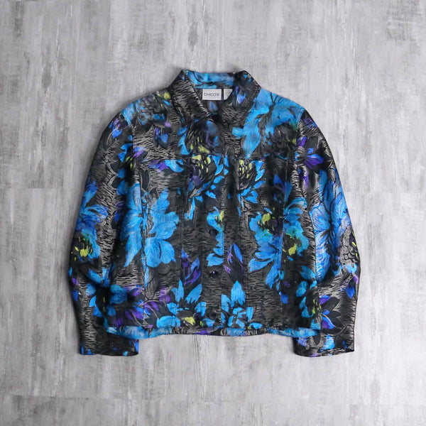“CHICO’S” flower pattern jacquard short jacket