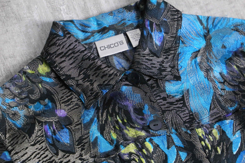 “CHICO’S” flower pattern jacquard short jacket