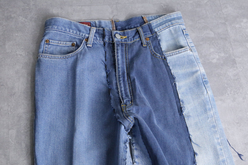 "Re:make" asymmetry docking wide tapered denim