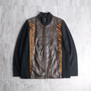 “Bob Mackie”art-deco embroidered leather zip-up jacket
