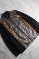 “Bob Mackie”art-deco embroidered leather zip-up jacket