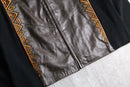 “Bob Mackie”art-deco embroidered leather zip-up jacket