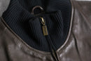 “Bob Mackie”art-deco embroidered leather zip-up jacket