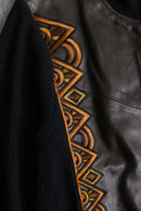 “Bob Mackie”art-deco embroidered leather zip-up jacket