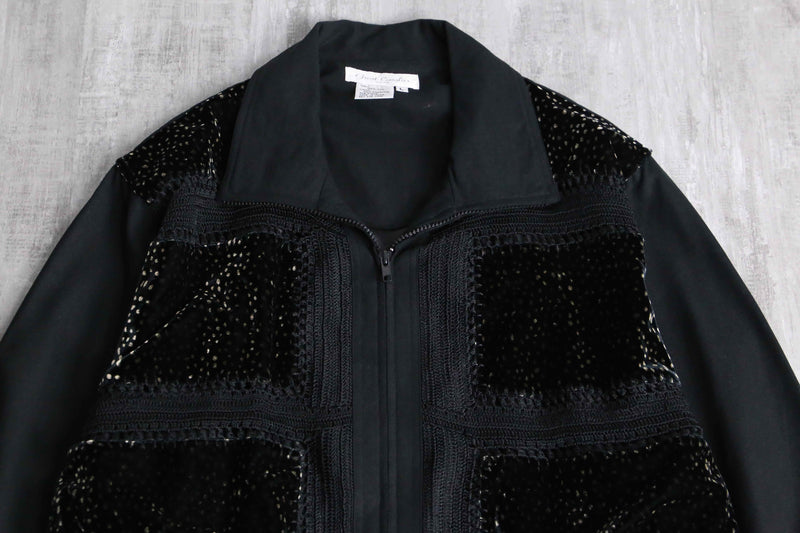 black velours switch design zip jacket