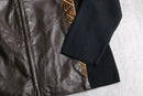 “Bob Mackie”art-deco embroidered leather zip-up jacket