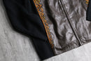 “Bob Mackie”art-deco embroidered leather zip-up jacket