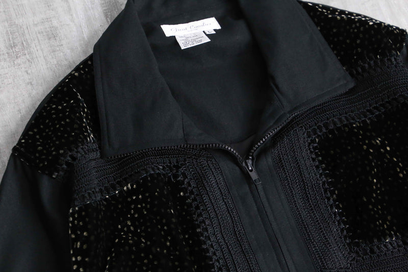 black velours switch design zip jacket