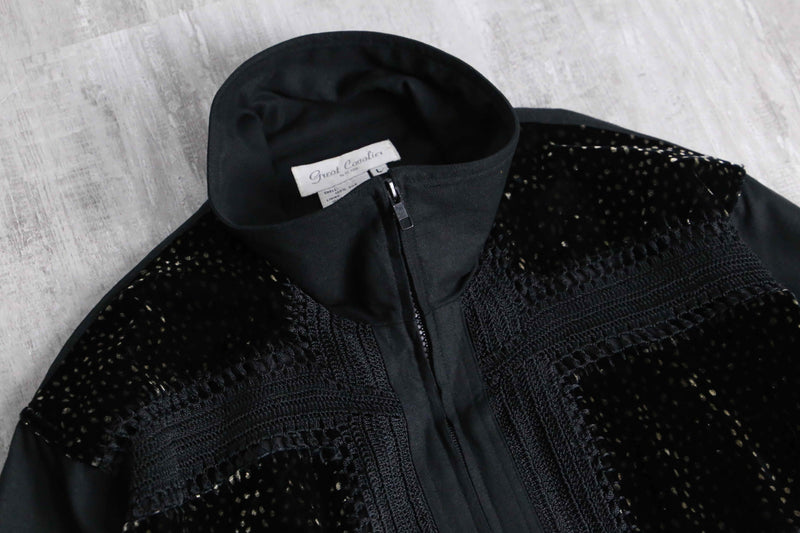 black velours switch design zip jacket