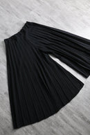 black pleated wide cropped pants