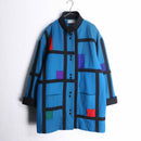 blue mondrian design wool middle jacket