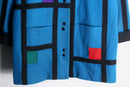 blue mondrian design wool middle jacket