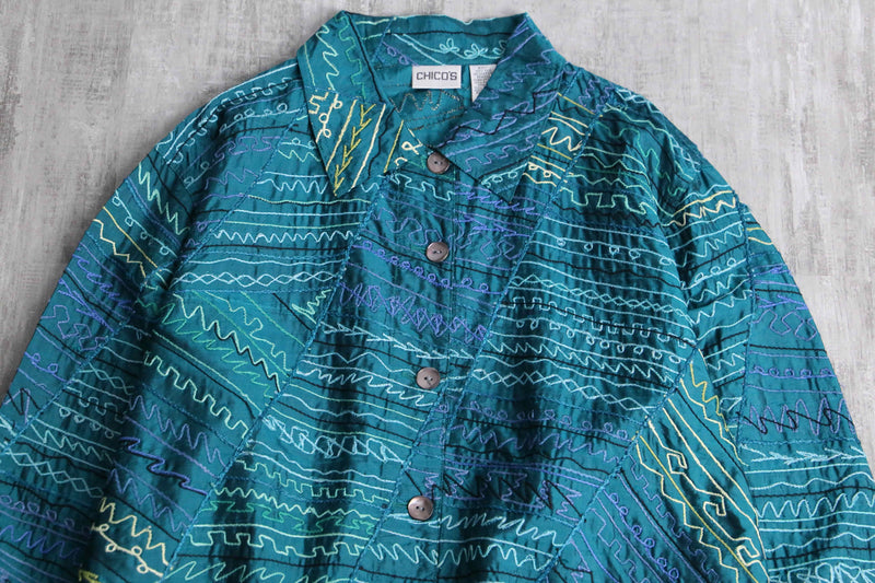 ”CHICO’S” silk 100% total pattern jacket