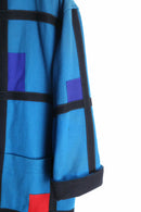blue mondrian design wool middle jacket