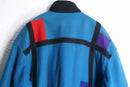 blue mondrian design wool middle jacket
