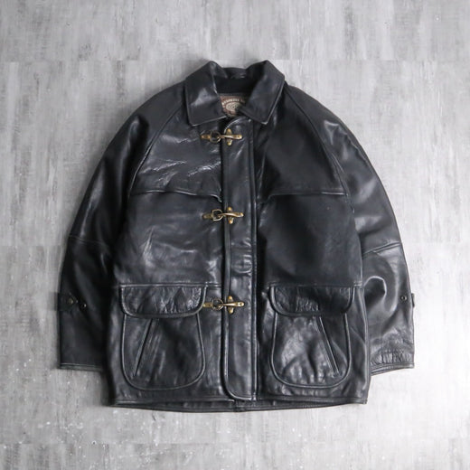metal-clip heavy leather fireman jaket