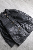 metal-clip heavy leather fireman jaket