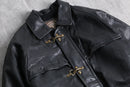 metal-clip heavy leather fireman jaket