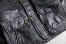 metal-clip heavy leather fireman jaket