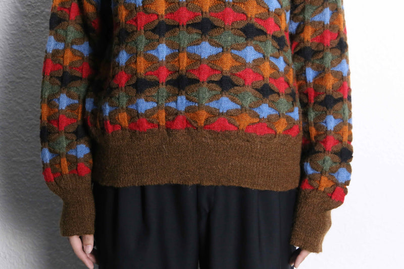 Vneck 3D acryl knit pull