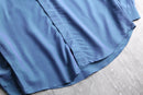 iridescent blue rayon stand collar shirt