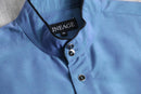 iridescent blue rayon stand collar shirt
