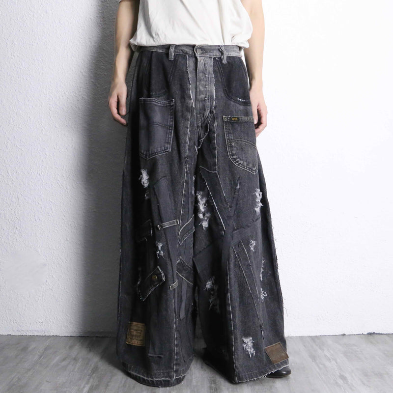 ''Re:make''  docking wide black denim pants