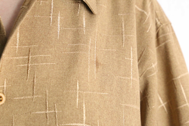 "PRONTI" light brown embroidery pattern S/S shirt