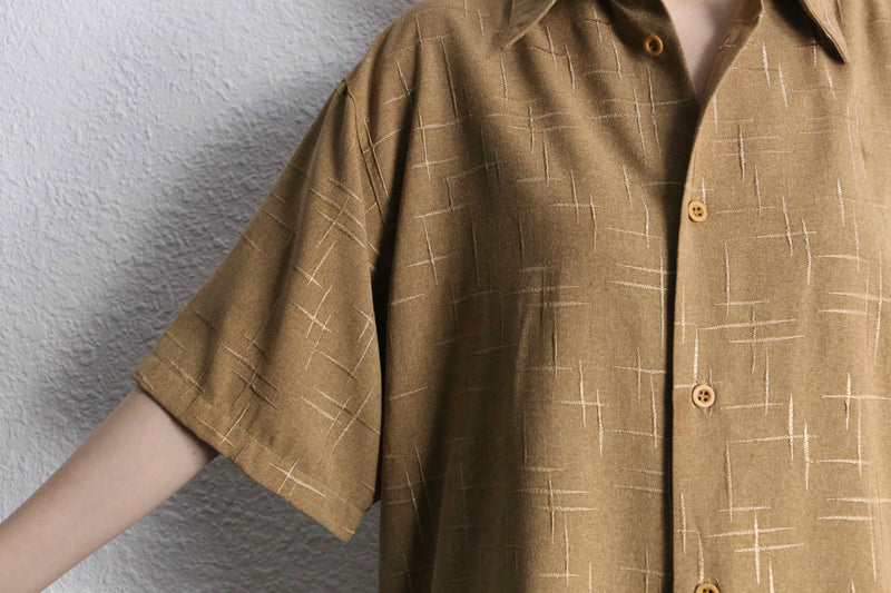 "PRONTI" light brown embroidery pattern S/S shirt
