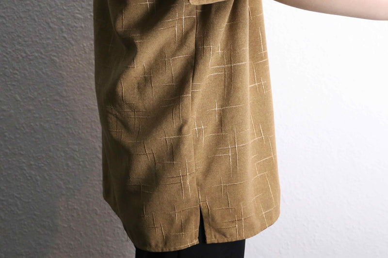 "PRONTI" light brown embroidery pattern S/S shirt
