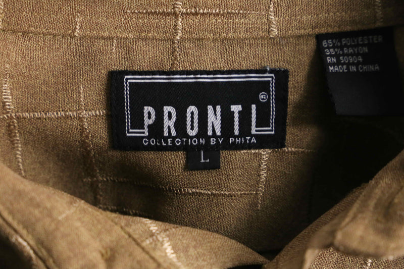 "PRONTI" light brown embroidery pattern S/S shirt