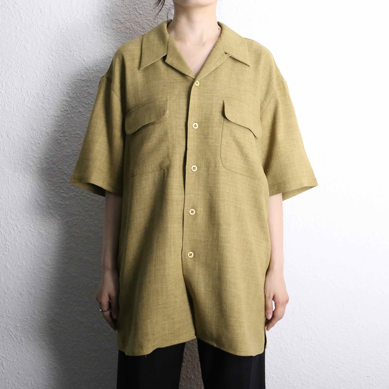 "PRONTI" khaki braiding open collar S/S shirt