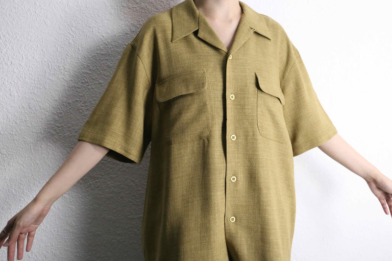 "PRONTI" khaki braiding open collar S/S shirt