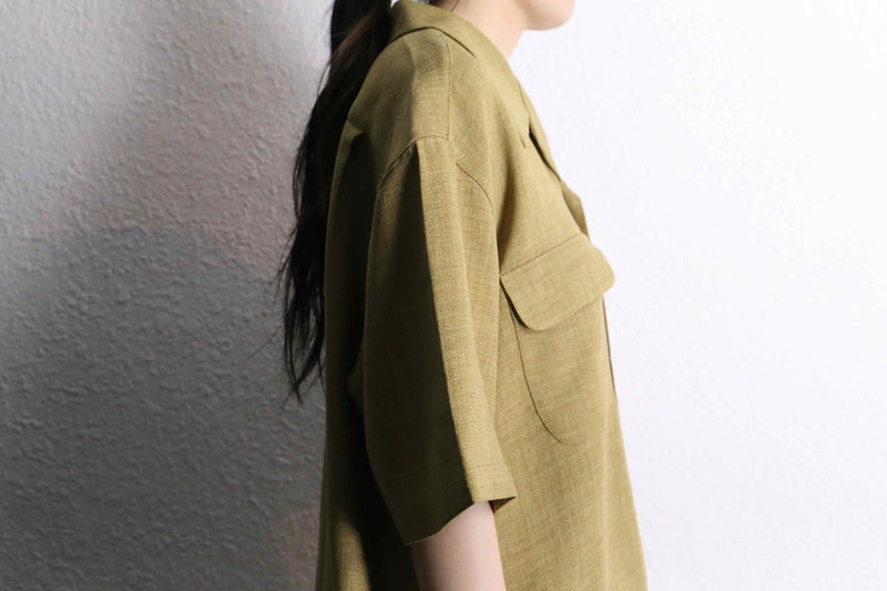 "PRONTI" khaki braiding open collar S/S shirt