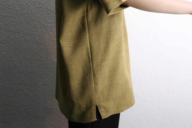"PRONTI" khaki braiding open collar S/S shirt
