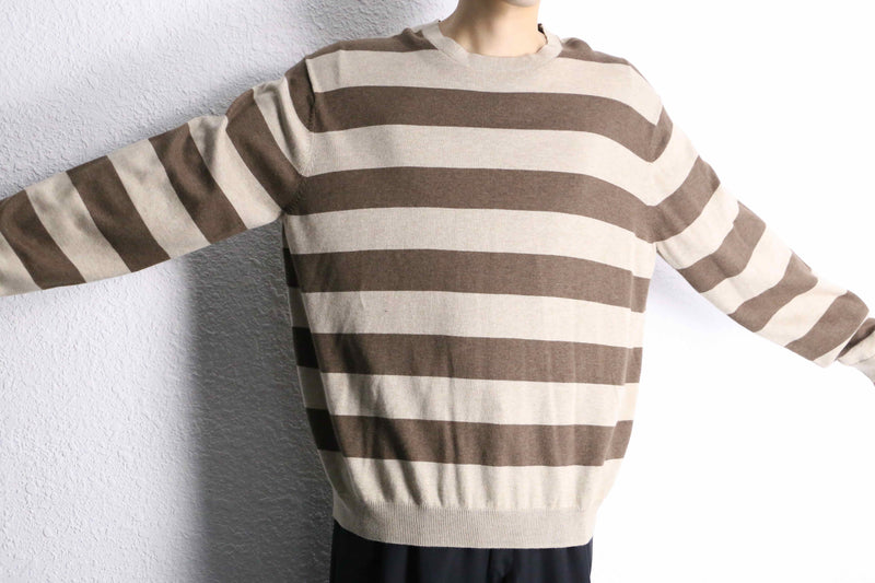 "PERRY ELLIS" brown×beige border knit