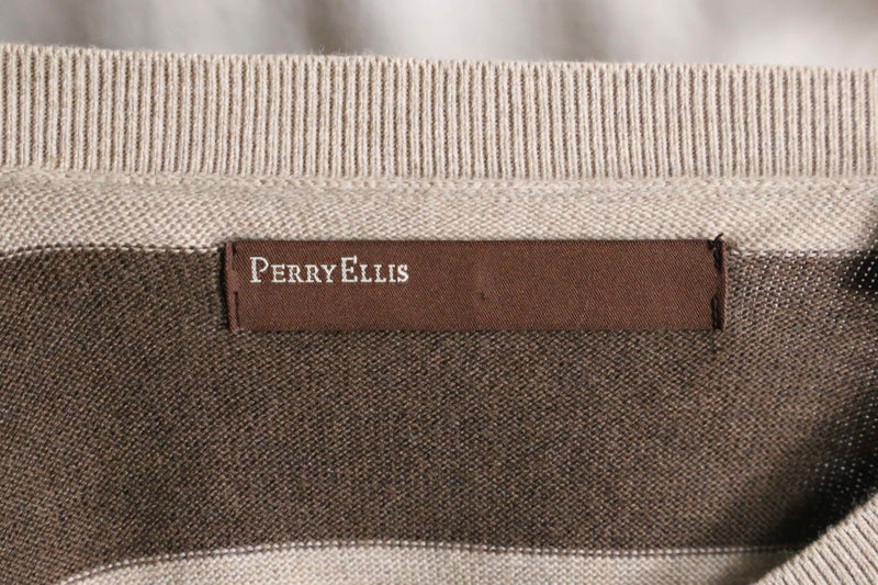 "PERRY ELLIS" brown×beige border knit