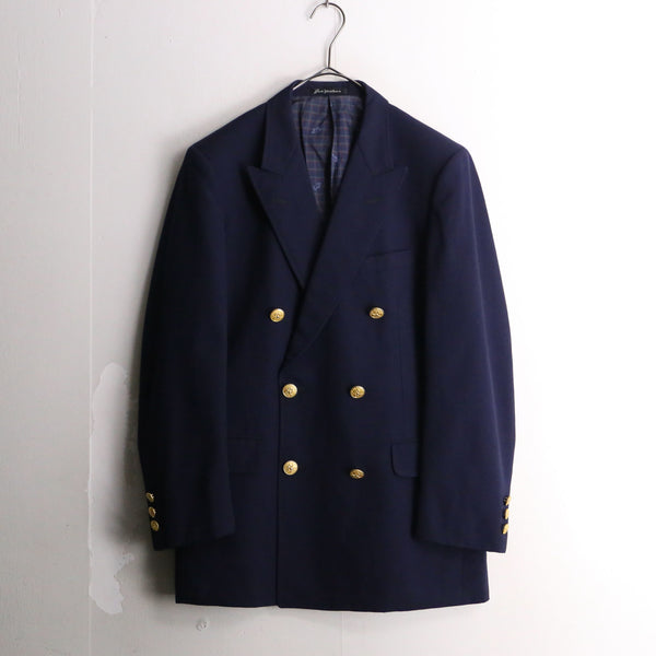 gold buttons navy color double tailored jacket
