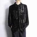 various letter design velours see-through shirt